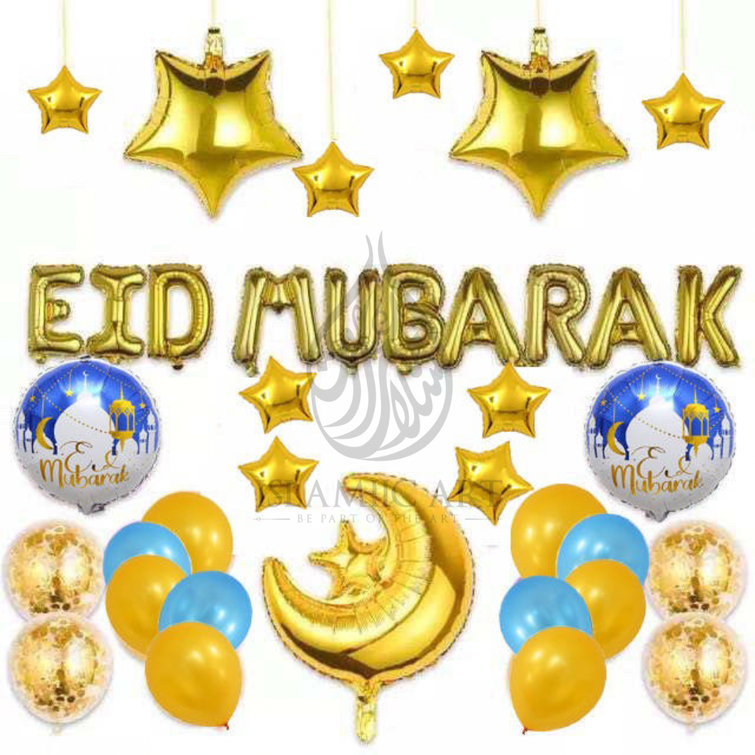 Ballon Deko - EID MUBARAK - Gold Blau