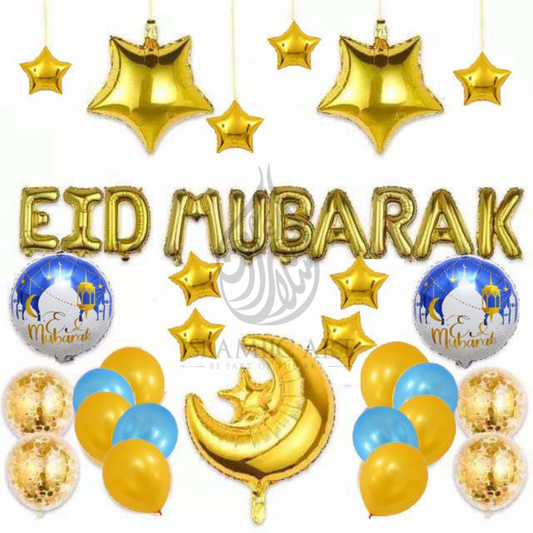 Ballon Deko - EID MUBARAK - Gold Blau