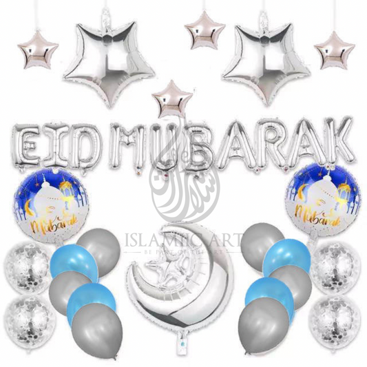 Ballon Deko - EID MUBARAK - Silber Blau