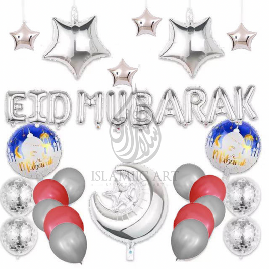 Ballon Deko - EID MUBARAK - Silver Rot